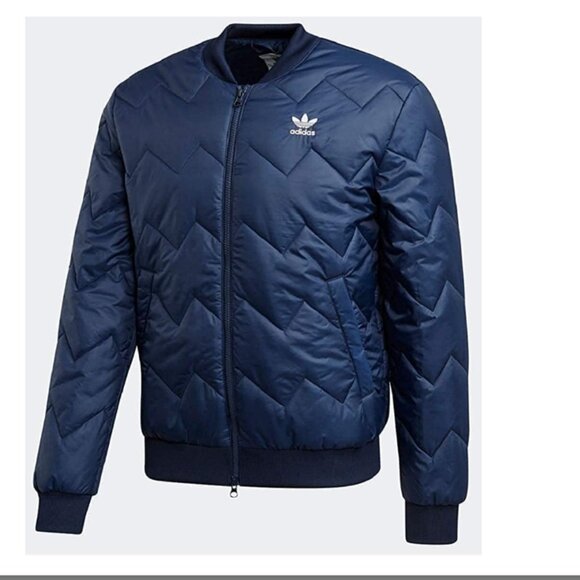 NWOT Adidas Unisex Navy Quilted Puffer Jacket with Logo Men Size S Women Size M - Picture 6 of 13